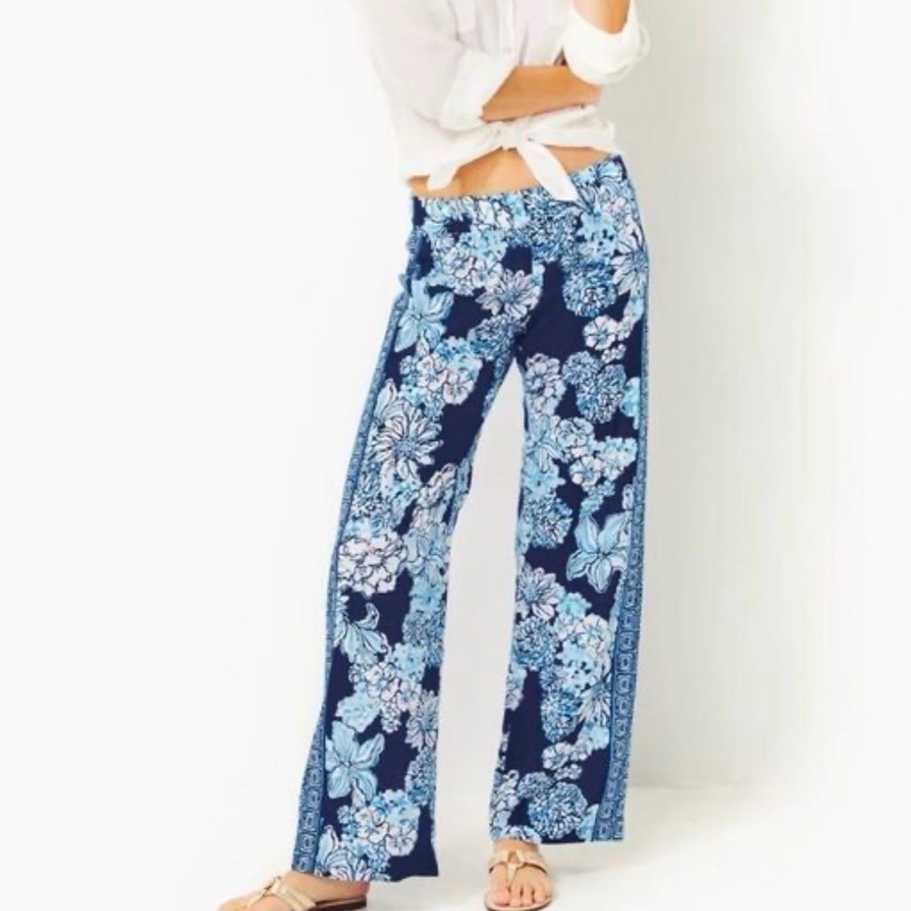 Lilly Pulitzer Women's Bal Harbour Palazzo in Low Tide Navy Bouquet Size M